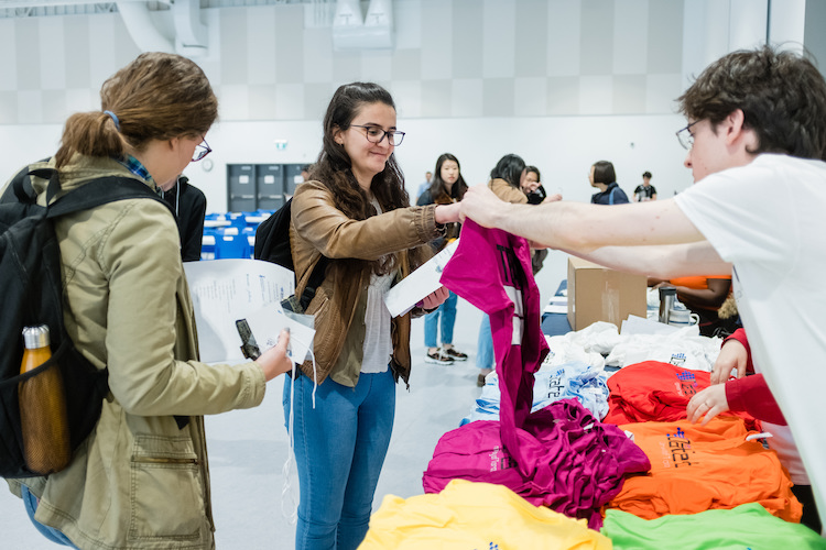 Students registering for the event