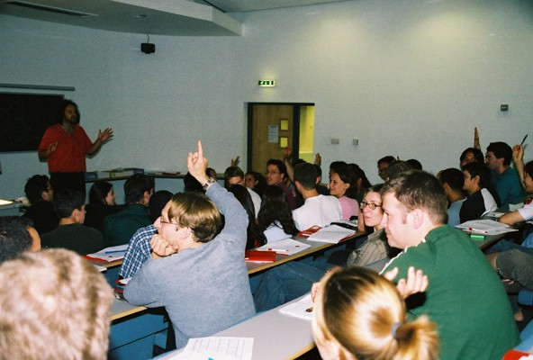 A photo taken in the 90s, this photo of Professor Rosenthal giving a lecture.